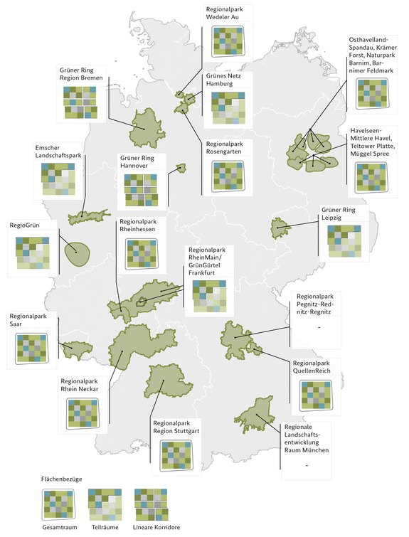 Karte der Raumbezüge der Regionalparks | Quelle: agl