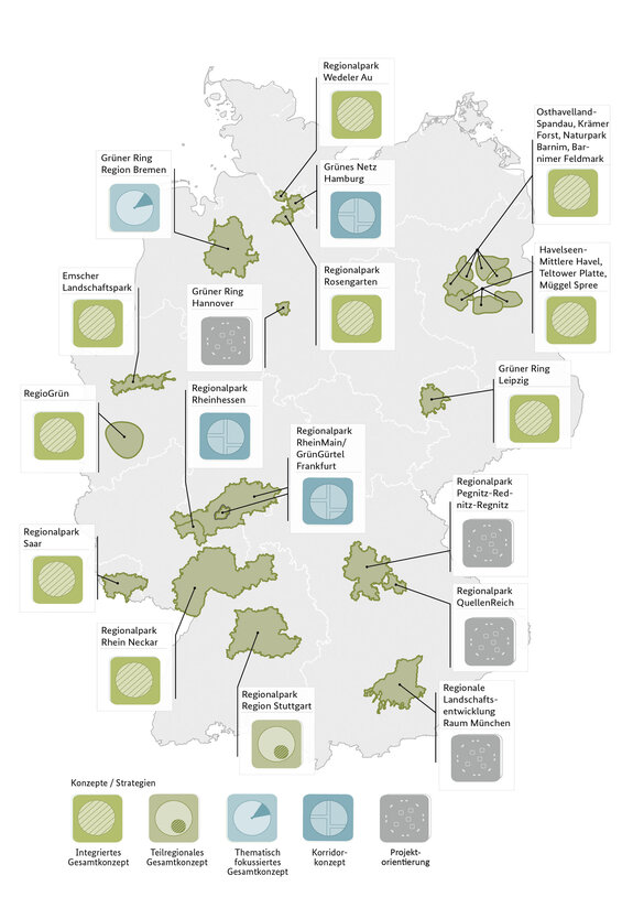 Karte der Konzepte und Strategien der Regionalparks | Quelle: agl