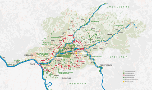 Karte der Regionalparkrouten | Quelle: Regionalpark RheinMain Karte der Regionalparkrouten | Quelle: Regionalpark RheinMain