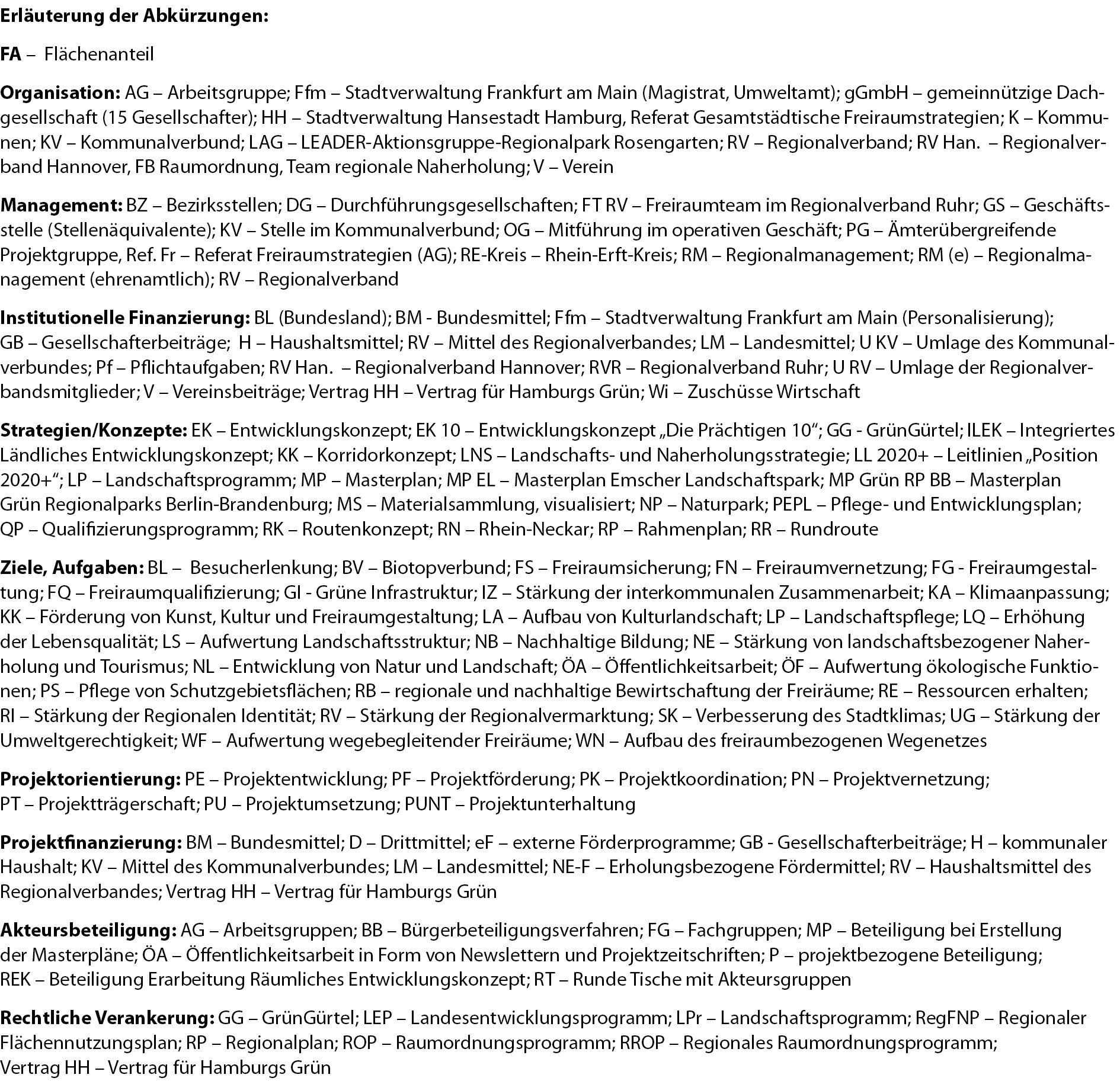 Erläuterung: Übersicht zu den Merkmalen der Regionalparks und Grünen Ringe | Quelle: agl Erläuterung: Übersicht zu den Merkmalen der Regionalparks und Grünen Ringe | Quelle: agl